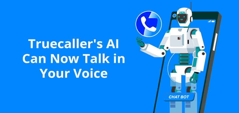 AI Robot Standing in Phone Screen Answering Truecaller Call