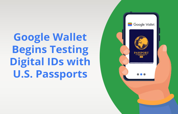 Hand Holding Phone That Shows Digital Passport on Google Wallet